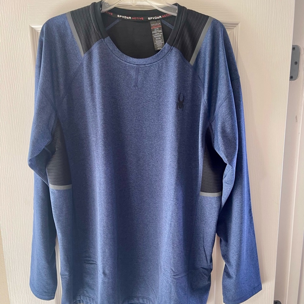 Spyder Men's Navy and Black Long Sleeve Dry Fit Tee